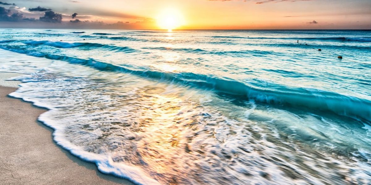 Sunrise over beach in Cancun